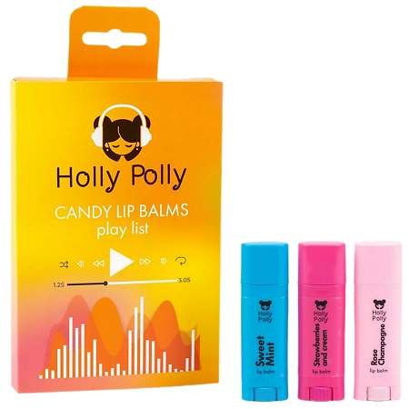 Holly Polly Набор бальзамов для губ Candy Lip Balms (Мята, Шампанское,Клубника+сливки) 1 уп