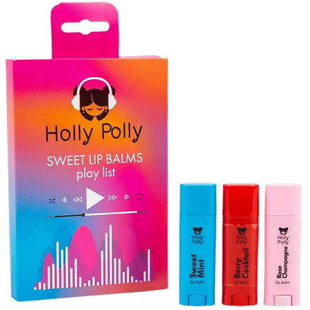 Holly Polly Набор бальзамов для губ Sweet Lip Balms (Мята, Шампанское,Ягодный) 1 уп