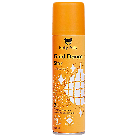 Изображение товара Holly Polly Лак для волос Gold Dance Star сильной фиксации с золотыми блестками 150 мл 1 шт