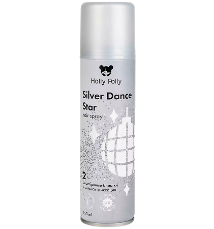 Holly Polly Лак для волос Silver Dance Star сильной фиксации с серебряными блестками 150 мл 1 шт