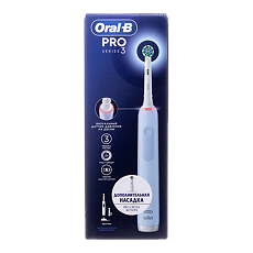 Купить Oral-B Подарочный набор Электрическая зубная щетка PRO 3 голубая с дополнительной сменной насадкой Pro Cross Action 1 уп цена