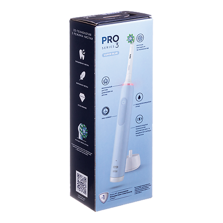 Oral-B Подарочный набор Электрическая зубная щетка PRO 3 голубая с дополнительной сменной насадкой Pro Cross Action 1 уп