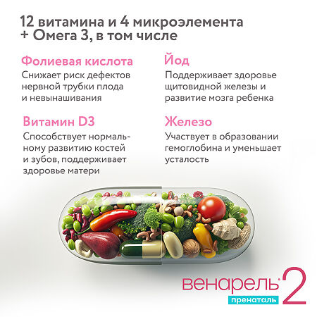 Венарель Пренаталь 2 Второй и третий триместры и кормление грудью капсулы массой 1542 мг 30 шт
