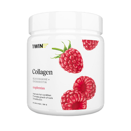1WIN Коллаген+Витамин С+Глюкозамин и Хондроитин / Collagen+Vitamine C +Glucosamine&Chondroitin Малина 180 г