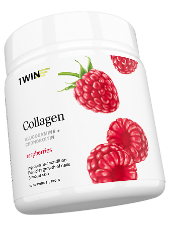 1WIN Коллаген+Витамин С+Глюкозамин и Хондроитин / Collagen+Vitamine C +Glucosamine&Chondroitin Малина 180 г
