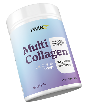 1WIN Мульти коллаген 1, 2, 3, 5 и 9 типа + витамин С / Multi collagen 1, 2, 3, 5 and 9 type + vitamin C Нейтральный банка 240 г