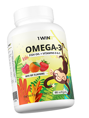 1WIN Комплекс детский омега-3 с витаминами Е и Д Апельсин, Клубника и Малина и травы Микс капсулы массой 790 мг 60 шт