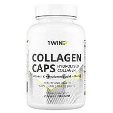 Купить 1WIN Коллаген с витамином С, гиалуроновой кислотой и биотином / Сollagen with vitamin C, hyaluronic acid and biotin капсулы массой 570 мг 90 шт цена