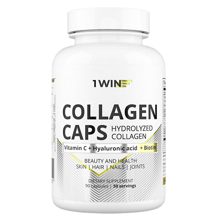 1WIN Коллаген с витамином С, гиалуроновой кислотой и биотином / Сollagen with vitamin C, hyaluronic acid and biotin капсулы массой 570 мг 90 шт