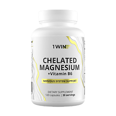 Купить 1WIN Магния хелат + витамин B6 / Magnesium chelate + vitamin B6 капсулы массой 650 мг 120 шт цена