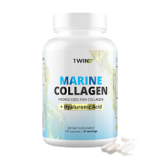 Купить 1WIN Морской коллаген с витамином С и гиалуроновой кислотой / Marine collagen with Vitamin C and Hyaluronic acid капсулы массой 475 мг 155 шт цена