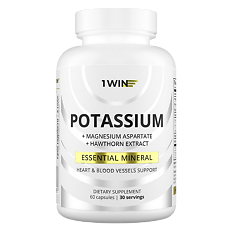 Купить 1WIN Калий+магний+экстракт боярышника / Potassium+magnesium+hawthorn extract капсулы массой 860 мг 60 шт цена
