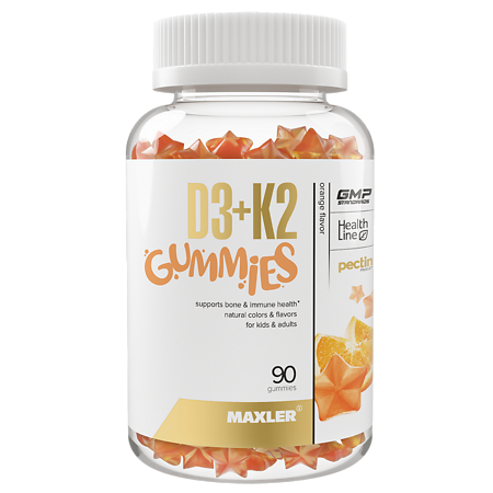 Макслер D3+К2 Гаммиз вкус апельсина / Maxler D3+K2 Gummies Orange flavor жевательная конфета по 2 г 90 шт