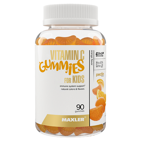 Макслер Витамин С Гаммиз Фор Кидс вкус апельсина / Maxler Vitamin C Gummies for Kids Orange flavor жевательная конфета по 2 г 90 шт