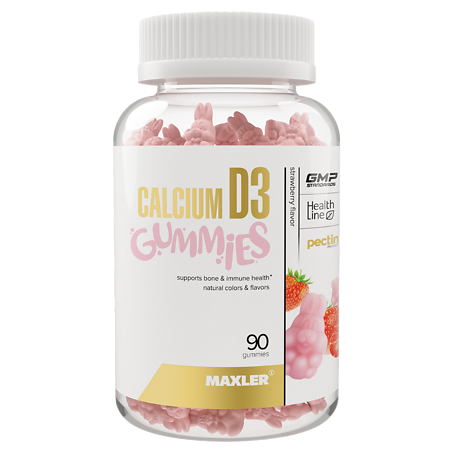Макслер Кальций Д3 Гаммиз вкус клубника / Maxler Calcium D3 Gummies Strawberry flavor жевательная конфета по 2 г 90 шт