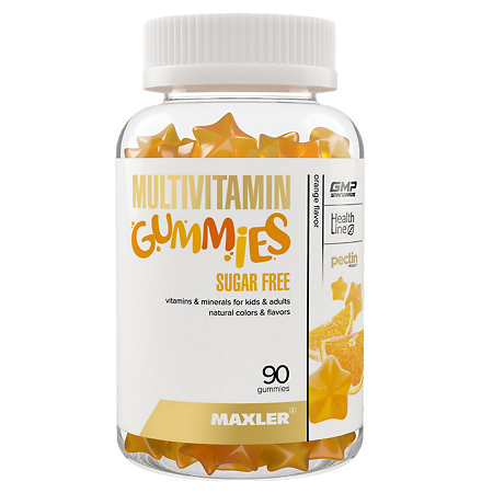 Макслер Мультивитамин Гаммиз без сахара вкус апельсин/ Maxler Multivitamin Gummies sugar free Orange жевательная конфета по 2 г 90 шт