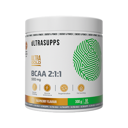 Ультрасаппс Ультра Голд БЦАА 2:1:1 / Ultrasupps Ultra Gold BCAA 2:1:1 Raspberry порошок со вкусом малины массой 300 г 1 шт