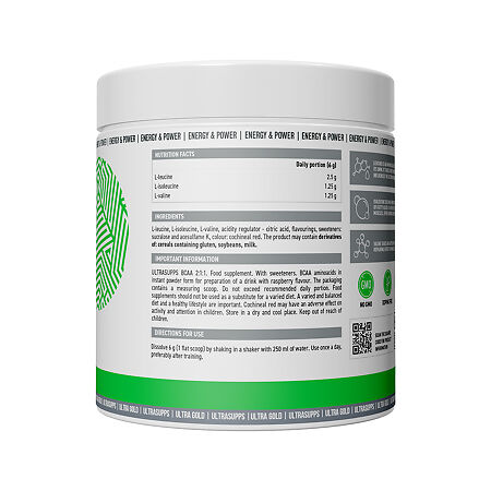Ультрасаппс Ультра Голд БЦАА 2:1:1 / Ultrasupps Ultra Gold BCAA 2:1:1 Raspberry порошок со вкусом малины массой 300 г 1 шт