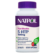 Купить Natrol 5-гидрокситриптофан 100 мг F/D Ягодный микс/5-HTP 100mg F/D Mixed Berry быстрорастворимые таблетки массой 1123,54 мг 30 шт цена