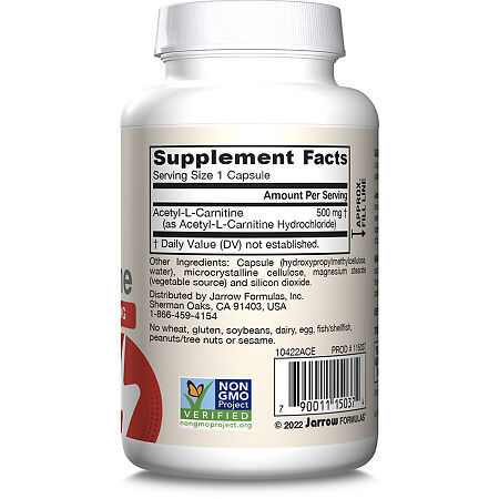 Jarrow Formulas Ацетил L-Карнитин 500 мг / Acetyl L-Carnitine 500 mg vegan капсулы массой 793 мг 60 шт