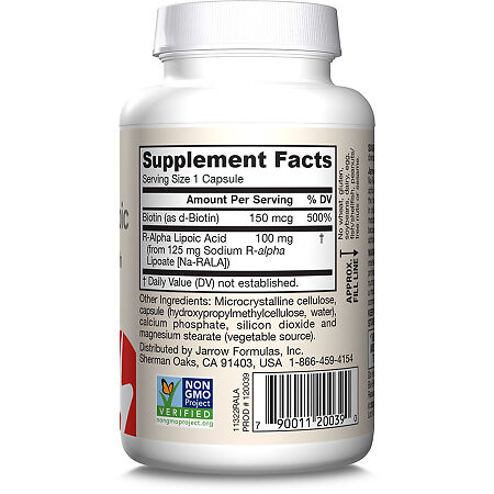 Jarrow Formulas R-альфа-липоевая кислота+Биотин/R-Alpha Lipoic Acid+Biotin vegan капсулы массой 385 мг 60 шт