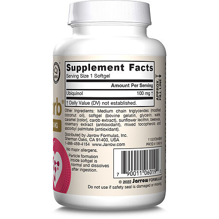 Jarrow Formulas Убихинол QH-Абсорб 100 мг / Ubiquinol QH-Absorb 100 mg гелевые капсулы массой 1520 мг 60 шт 60 шт