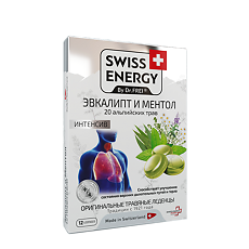 Купить Swiss Energy Эвкалипт и ментол 12 леденцов на основе натуральных трав, леденцы массой 2,5 г 12 шт цена