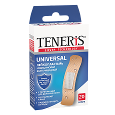 Купить Лейкопластырь Тенерис (Teneris) Universal бактерицидный на полимерной основе 76 х 19 мм 20 шт цена