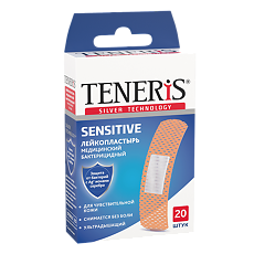 Купить Лейкопластырь Тенерис (Teneris) Sensitive бактерицидный на нетканой основе 76 х 19 мм 20 шт цена