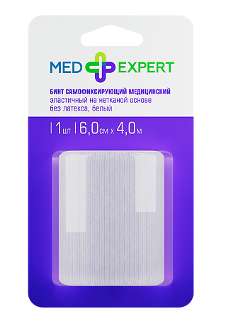 Med Expert Бинт самофиксирующийся медицинский эластичный на нетканой основе без латекса белый 6смх4м 1 шт