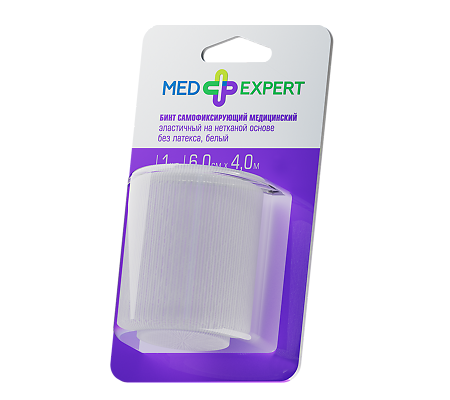 Med Expert Бинт самофиксирующийся медицинский эластичный на нетканой основе без латекса белый 6смх4м 1 шт