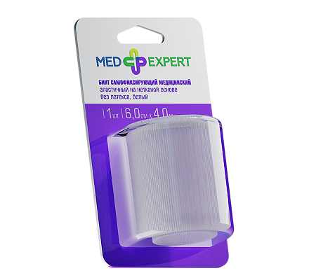 Med Expert Бинт самофиксирующийся медицинский эластичный на нетканой основе без латекса белый 6смх4м 1 шт