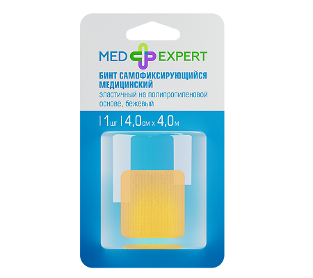 Med Expert Бинт самофиксирующийся медицинский эластичный на пропиленовой основе бежевый 4смх4м 1 шт