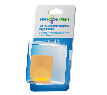 Med Expert Бинт самофиксирующийся медицинский эластичный на пропиленовой основе бежевый 4смх4м 1 шт