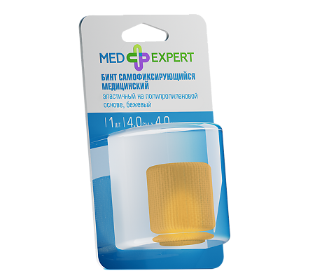 Med Expert Бинт самофиксирующийся медицинский эластичный на пропиленовой основе бежевый 4смх4м 1 шт