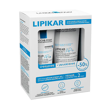 La Roche-Posay Набор Lipikar Бальзам для тела Baume АР+м 75 мл+Крем-гель Syndet AP+ очищающий для лица и тела 200 мл 1 уп