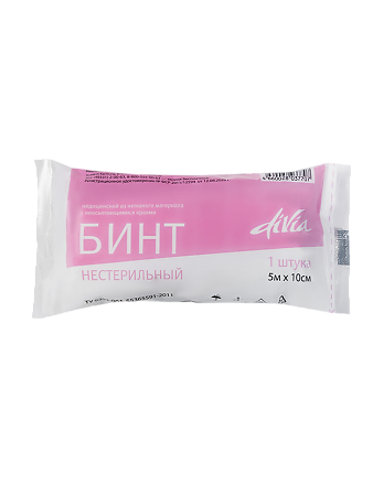 Бинт нестерильный медицинский из нетканого материала с неосыпающимися краями DIVIA 5 м х 10 см 1 шт