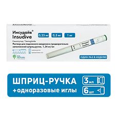 Купить Инсудайв раствор для подкожного введ 0,25/0,5/1 мг/доза 3 мл шприц-ручка 1 шт+иглы 6 шт 1 уп цена