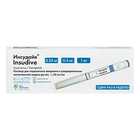 Инсудайв раствор для подкожного введ 0,25/0,5/1 мг/доза 3 мл шприц-ручка 1 шт+иглы 6 шт 1 уп