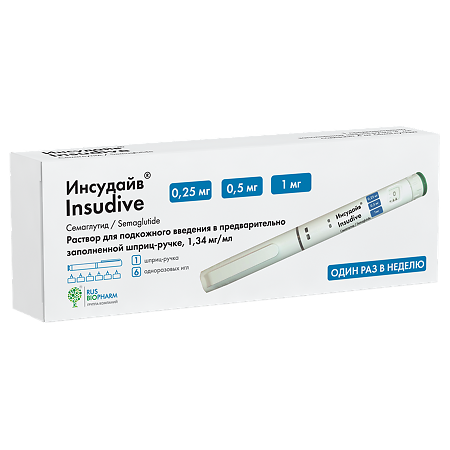 Инсудайв раствор для подкожного введ 0,25/0,5/1 мг/доза 3 мл шприц-ручка 1 шт+иглы 6 шт 1 уп