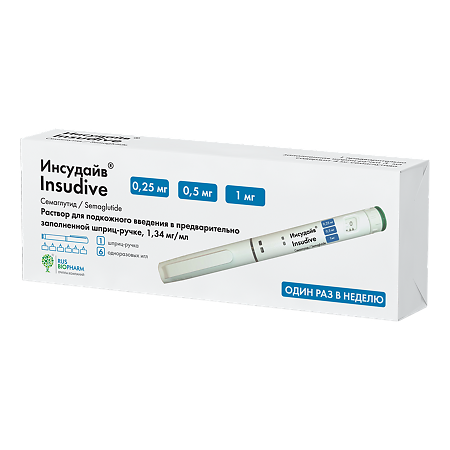 Инсудайв раствор для подкожного введ 0,25/0,5/1 мг/доза 3 мл шприц-ручка 1 шт+иглы 6 шт 1 уп