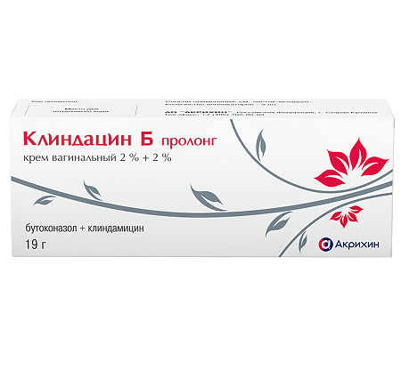 Клиндацин Б пролонг крем вагинальный 2%+2% туба 19 г 1 шт в комплекте с аппликатором 3 шт