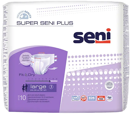 Seni Super Plus Large подгузники для взрослых (100-150 см) 10 шт