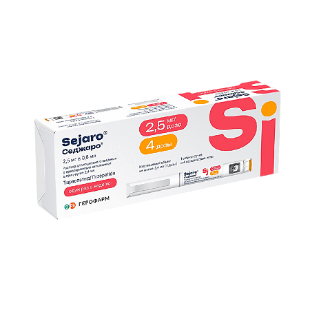 Седжаро раствор для подкожного введ 2,5 мг/доза шприц-ручка 2,4 мл 1 шт+иглы 4 шт