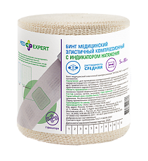 Купить Med Expert Бинт медицинский эластичный компрессионный ИНТЕКС PRO с индикатором натяжения СР 5м х 8см с фиксаторами 1 шт цена