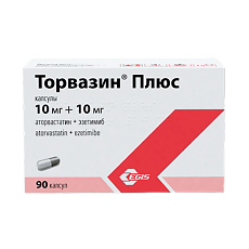 Изображение товара Торвазин Плюс капсулы 10 мг+10 мг, 90 шт для снижения холестерина