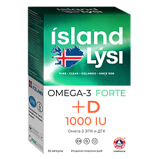Купить Лиси (Lysi) Омега-3 Форте+витамин D 1000 МЕ/Omega-3 Forte+vitamin D 1000 IU капсулы массой 1000 мг 32 шт цена