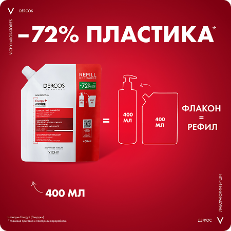 Vichy Dercos Energy+ Шампунь тонизирующий с Аминексилом против выпадения волос Eco-Refill см/блок 400 мл 1 шт
