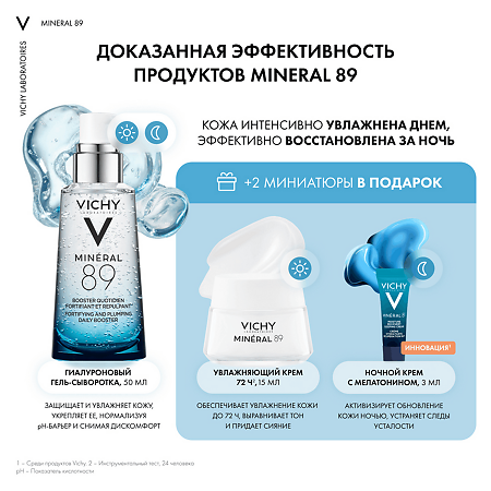Vichy Mineral 89 Набор Гель-сыворотка 50 мл+Крем увлажняющий 72 ч 15 мл+Крем ночной с мелатонином 3 мл 1 уп