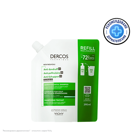 Изображение товара Dercos DS Шампунь против перхоти для нормальных и жирных волос Eco-Refill см/блок 390 мл 1 шт